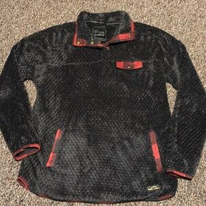Simply Southern Black Super Soft Fleece with Red Plaid Trim Large Women’s